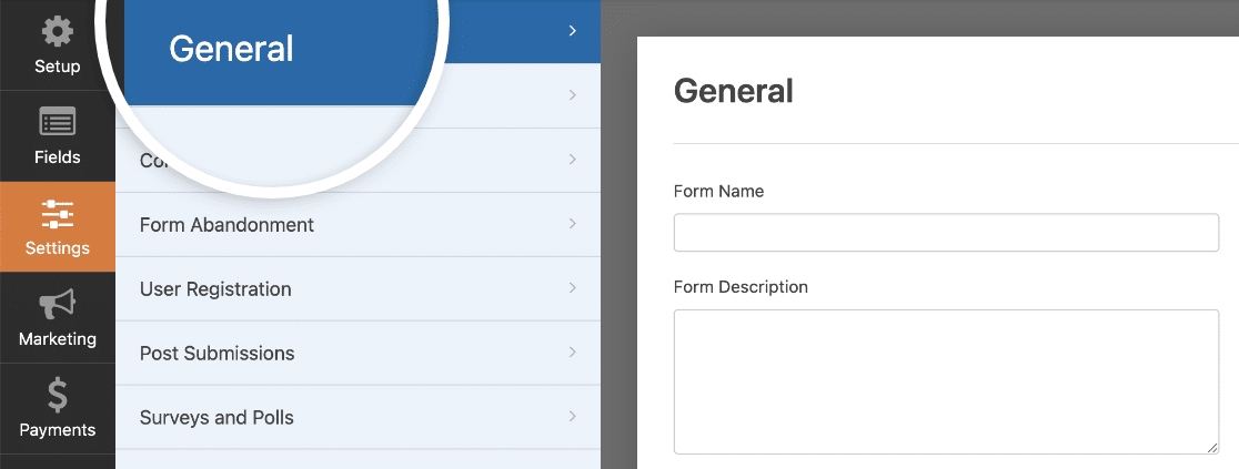 Accessing a form's general settings