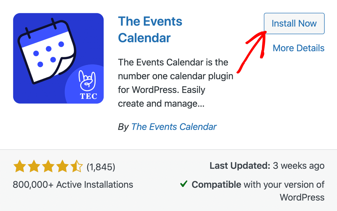 Install The Events Calendar plugin