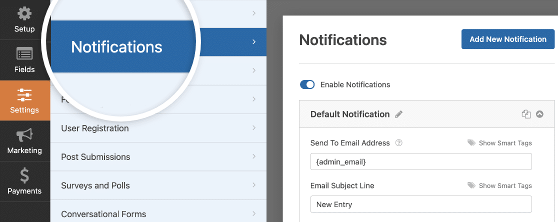 Notifications Settings - WPForms Accessing a form's notifications settings