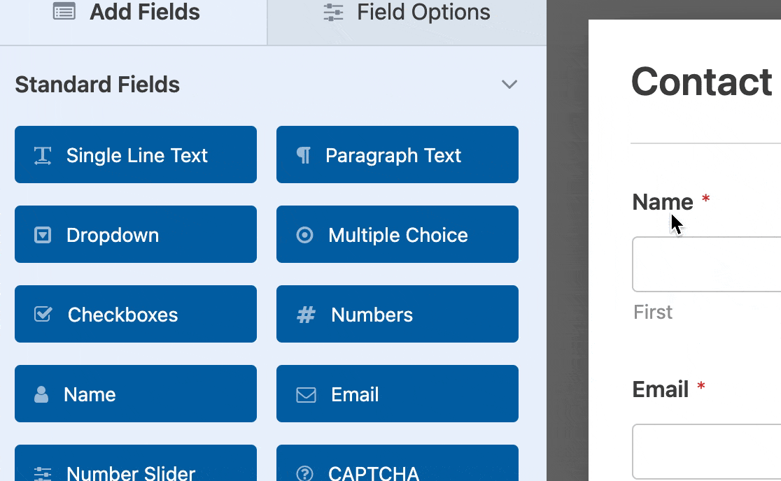 Opening the field options
