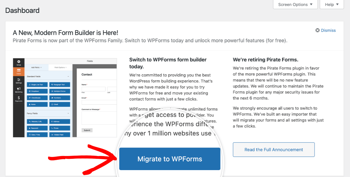 The Migrate to WPForms tool for Pirate Forms