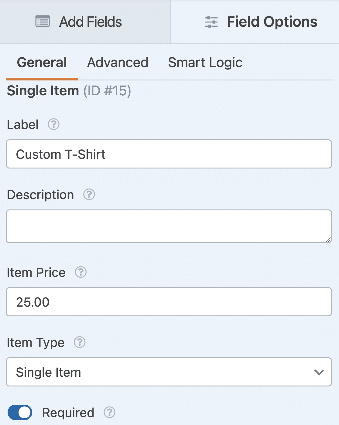 Customizing a Single Item field for a t-shirt order form