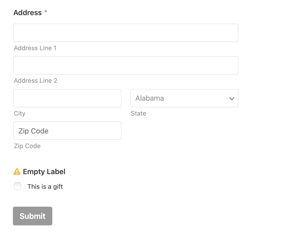 The This is a gift checkbox in the Tshirt Order Form template