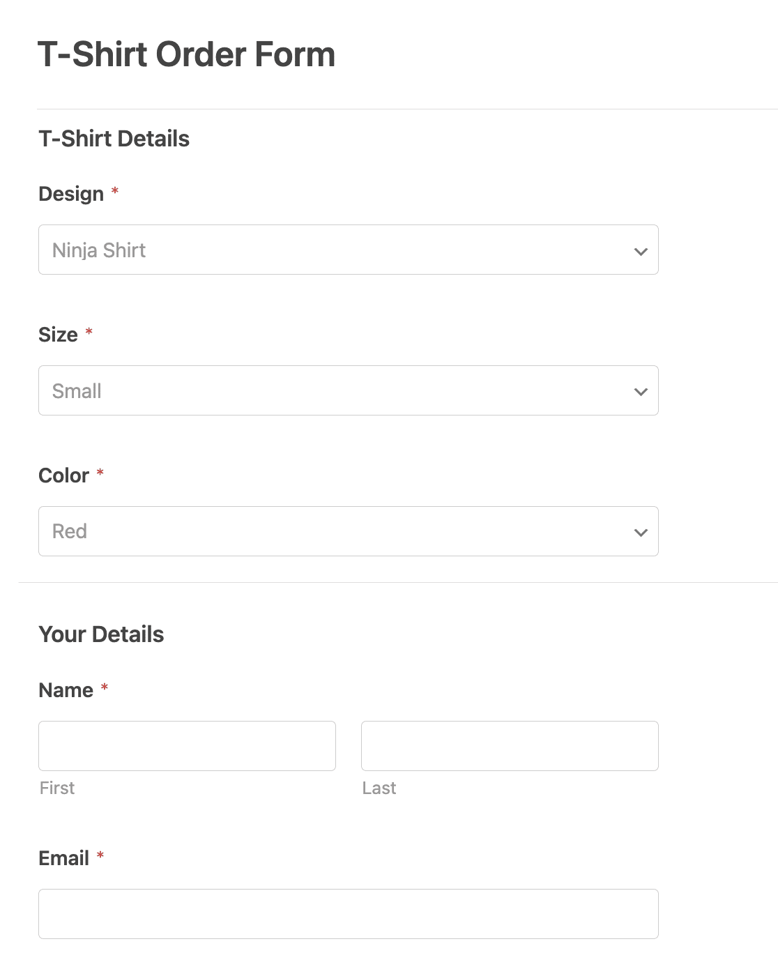 The Tshirt Order Form template