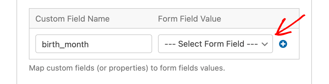 Selecting the form field to map to a custom field in Drip