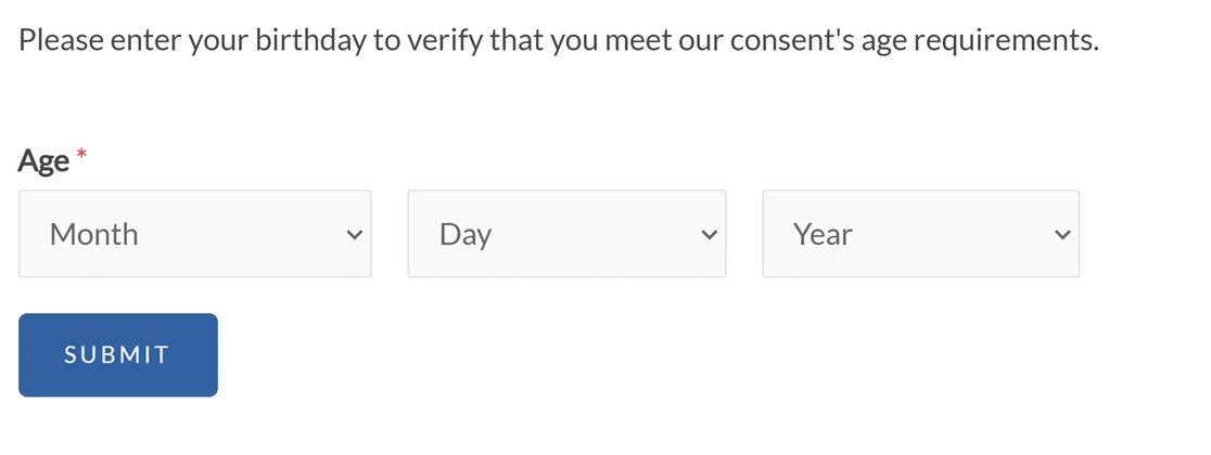 Age verification fields on the frontend