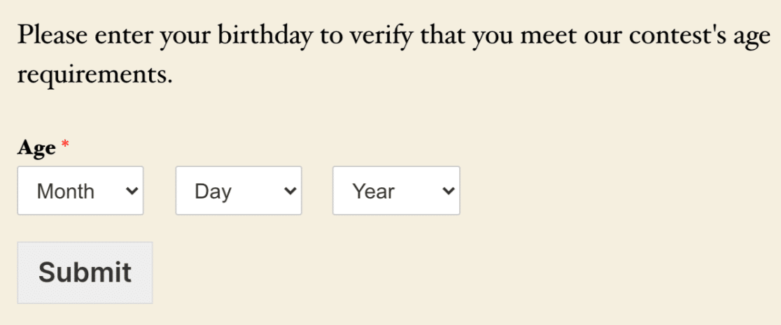 Age verification fields on the frontend