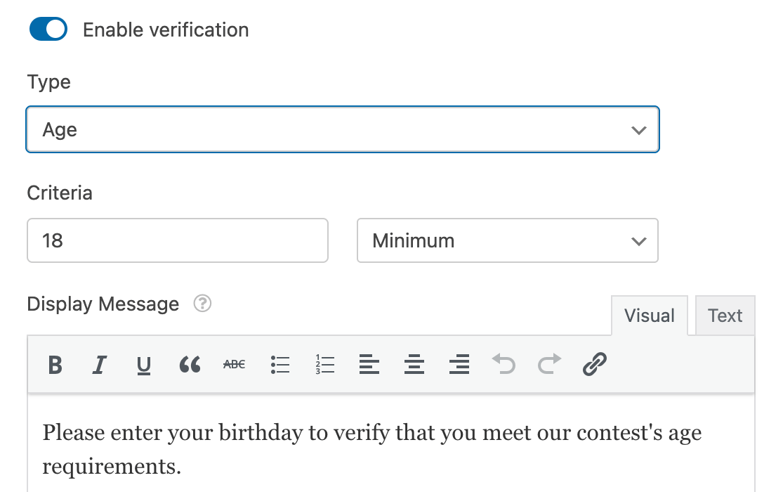 Setting up age verification in the Form Locker addon