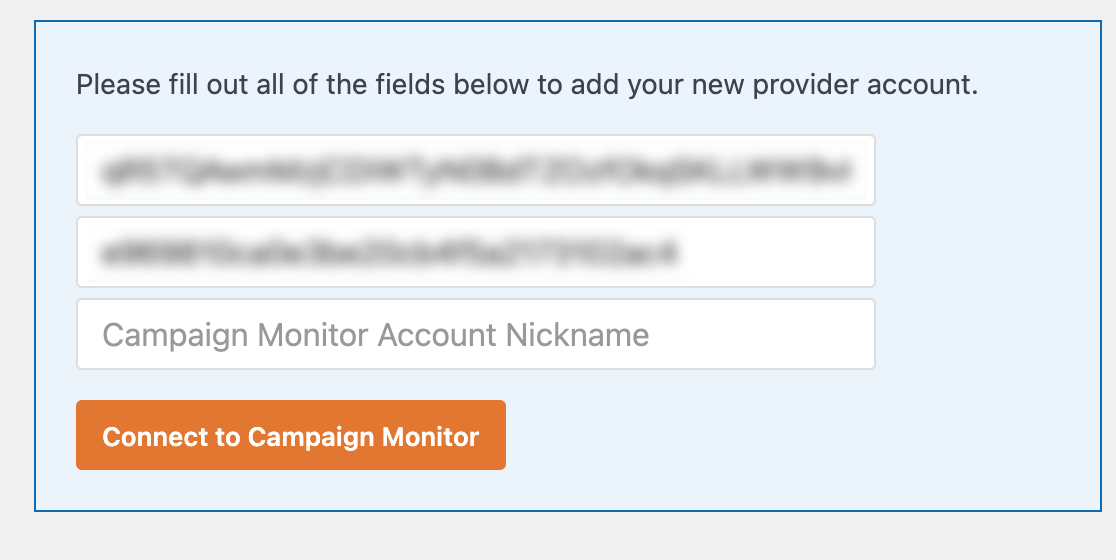 Pasting Campaign Monitor API credentials in the WPForms settings