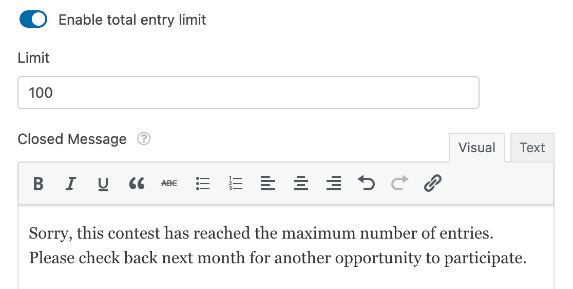 Setting the total entry limit for a form in the Form Locker addon