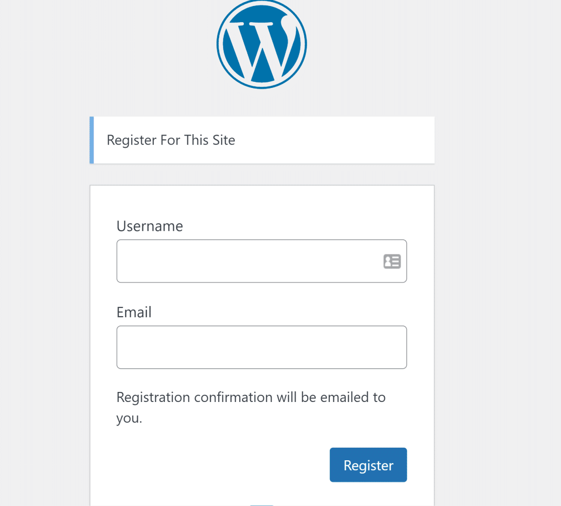 Default WordPress registration