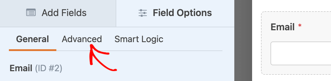 Email advanced field options