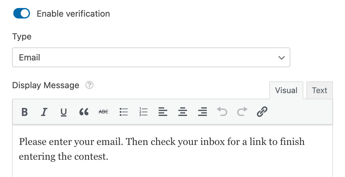 Adding an email verification message