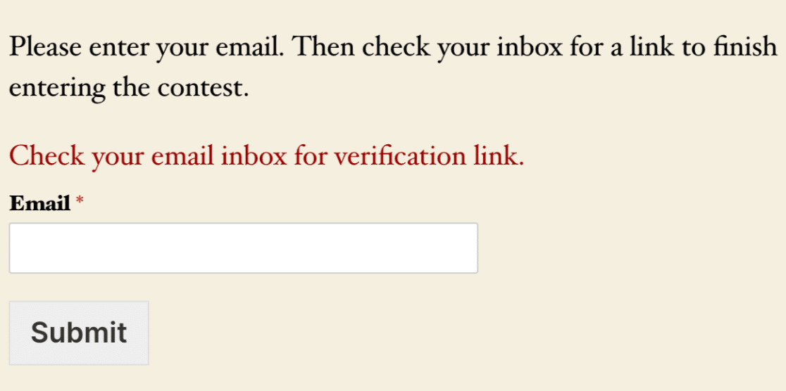 The email verification validation message