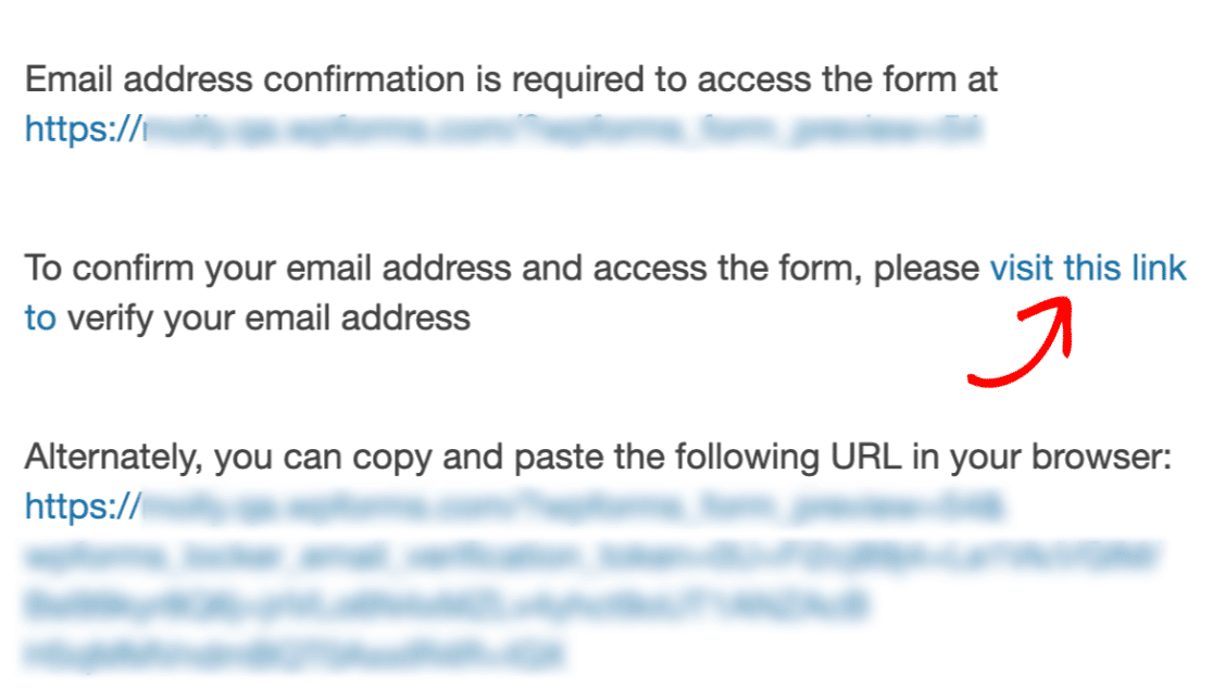 The email verification link from the form locker addon