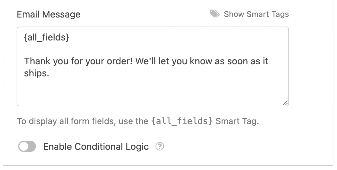 Customizing the email message for a notification with the {all_fields} Smart Tag
