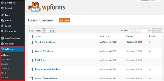 wpforms form management