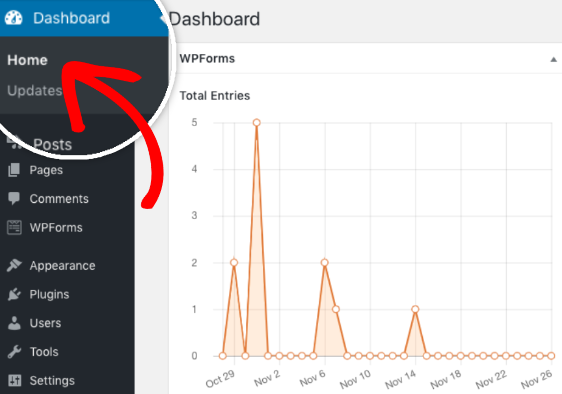 Open the WordPress dashboard to view WPForms entries widget