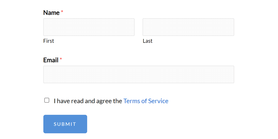Sign up form with terms of service