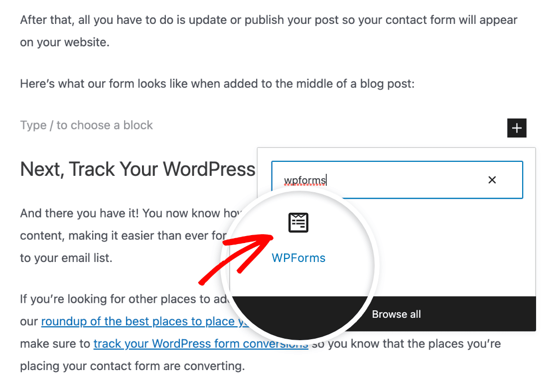 Adding a WPForms block to a blog post