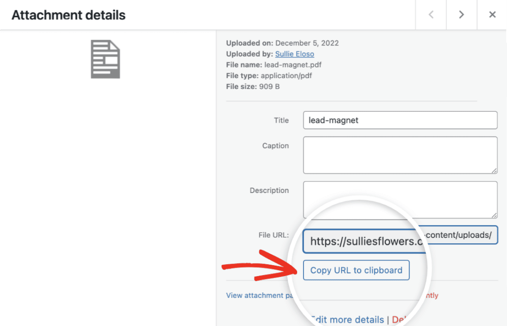 Copy Lead Magnet PDF URL - WPForms Copiar la URL de su imán de clientes potenciales en PDF