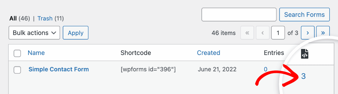 Viewing the number of form locations in the forms overview