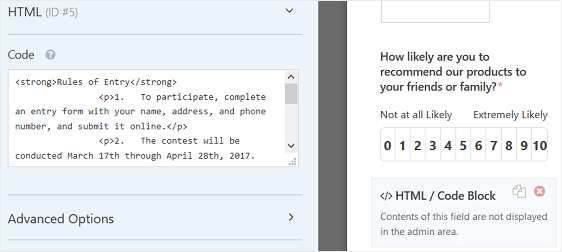 rules of entry html form field