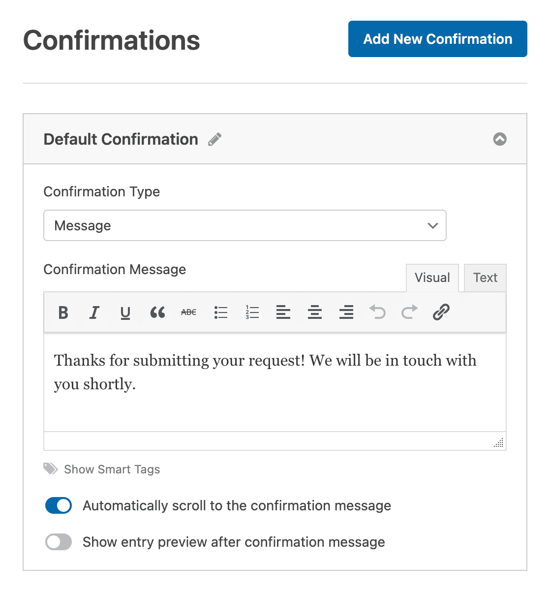 Customizing the confirmation message for a sponsorship request form