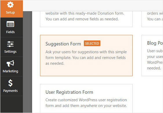 suggestion form template option