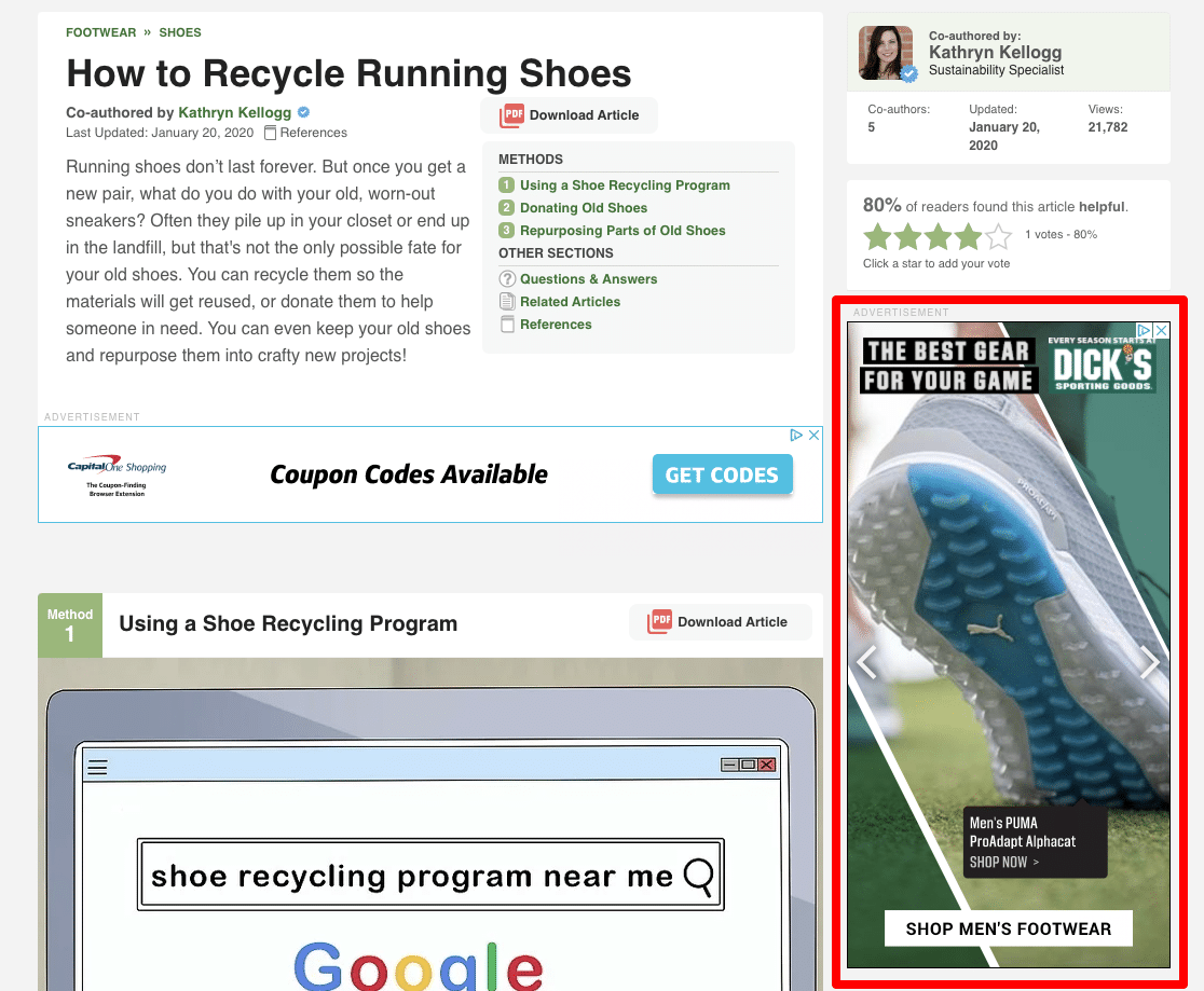 A WikiHow article with ads in it