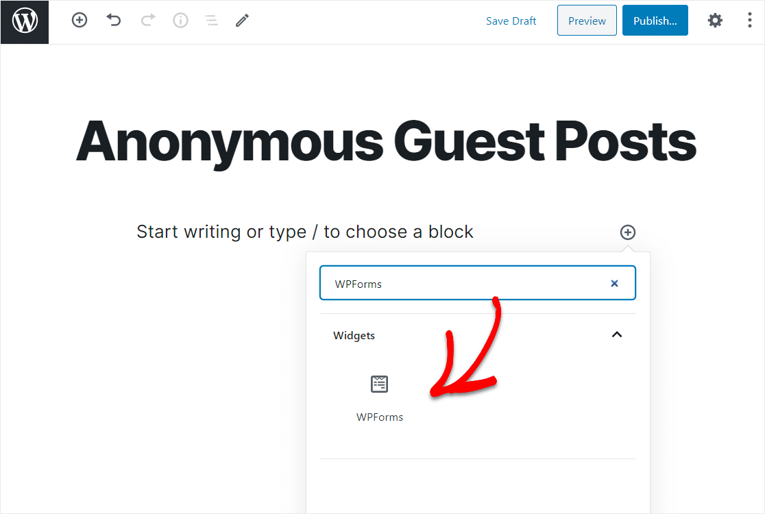 Anonymous Guest Posting widget wpforms