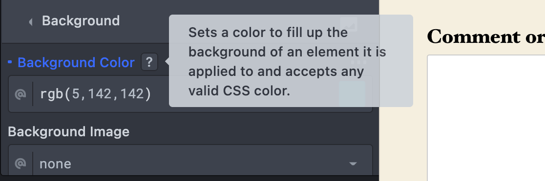 Viewing a tooltip in CSS Hero