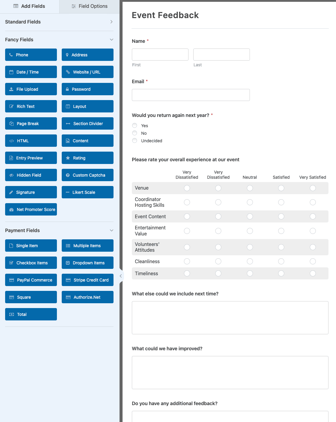 Customizing the Event Evaluation Form template