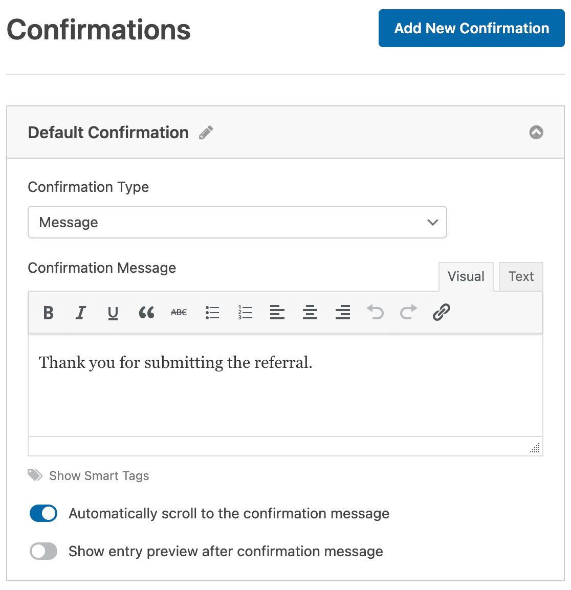 Customizing an Employee Referral Form confirmation message