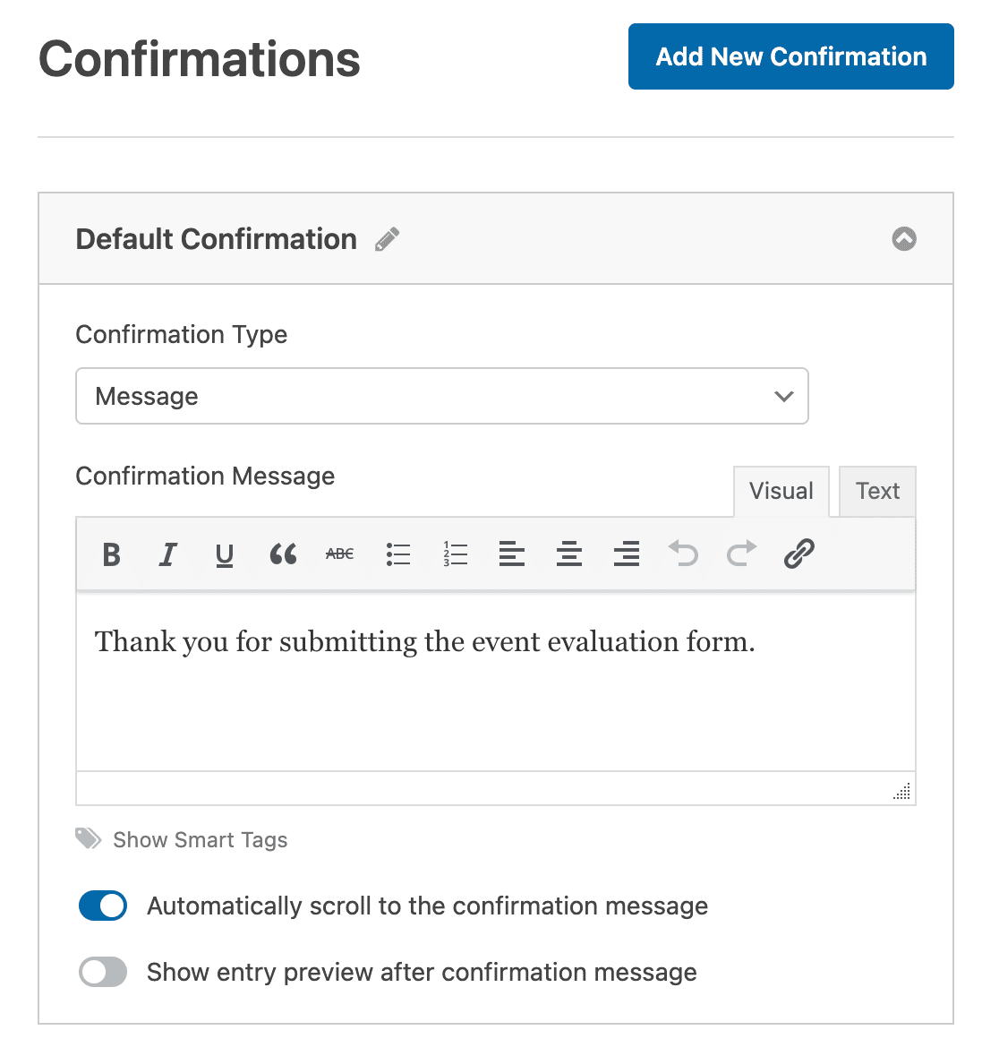 Customizing the confirmation message for an event feedback form