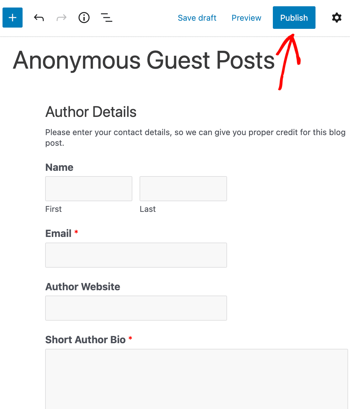 Publishing your anonymous guest post form