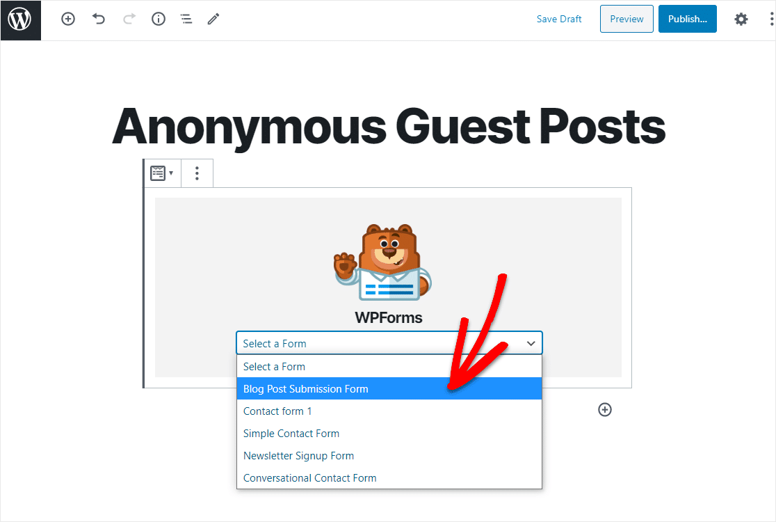 select Anonymous Guest Posting form