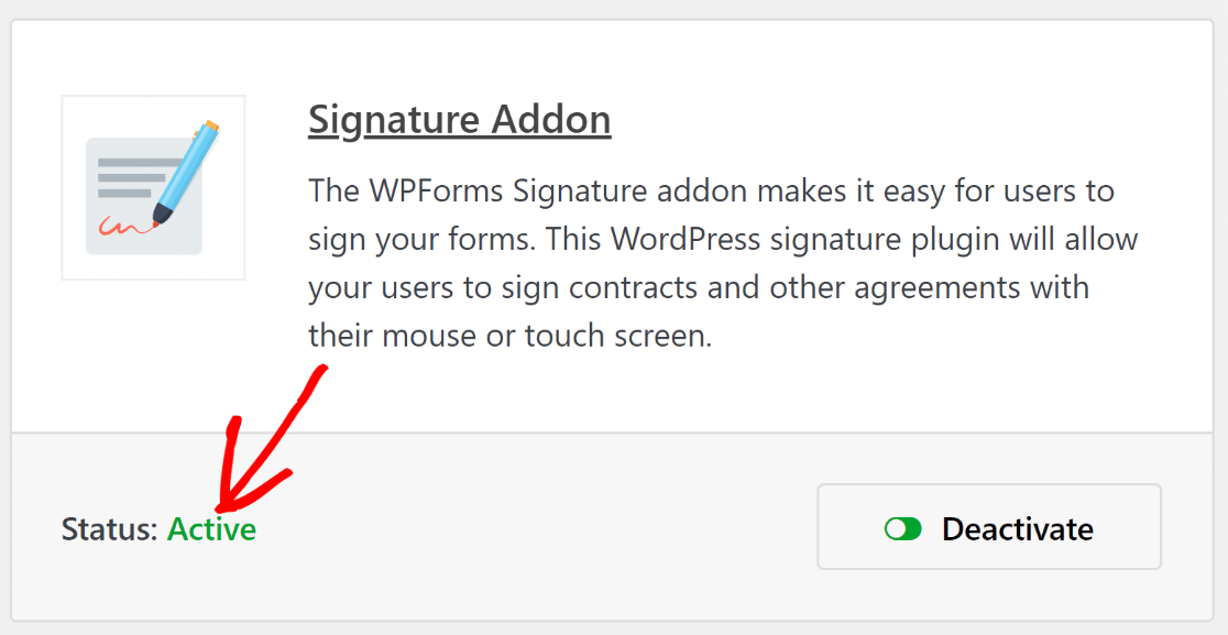 Signature addon activated