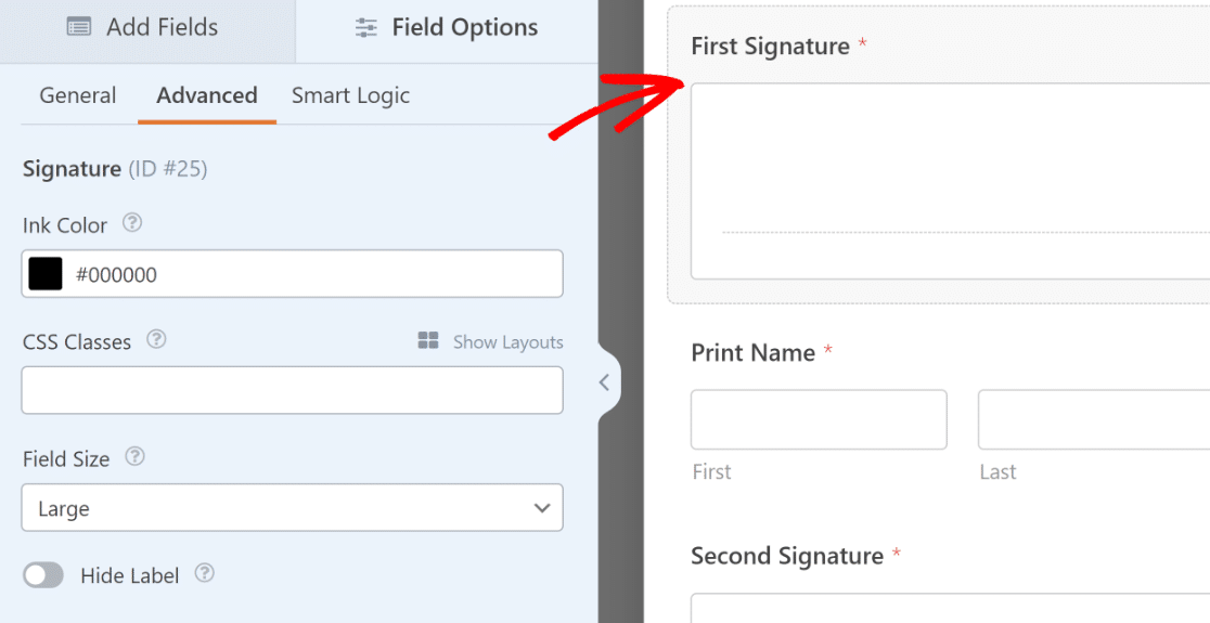 Signature field options