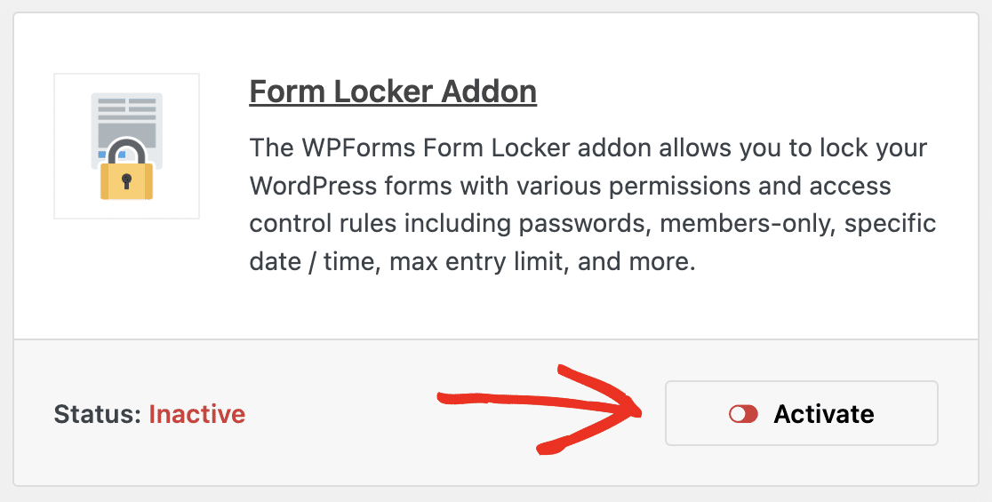 Activating the Form Locker addon