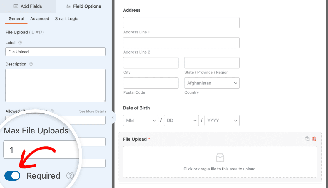 Making the File Upload field in your employee information form required