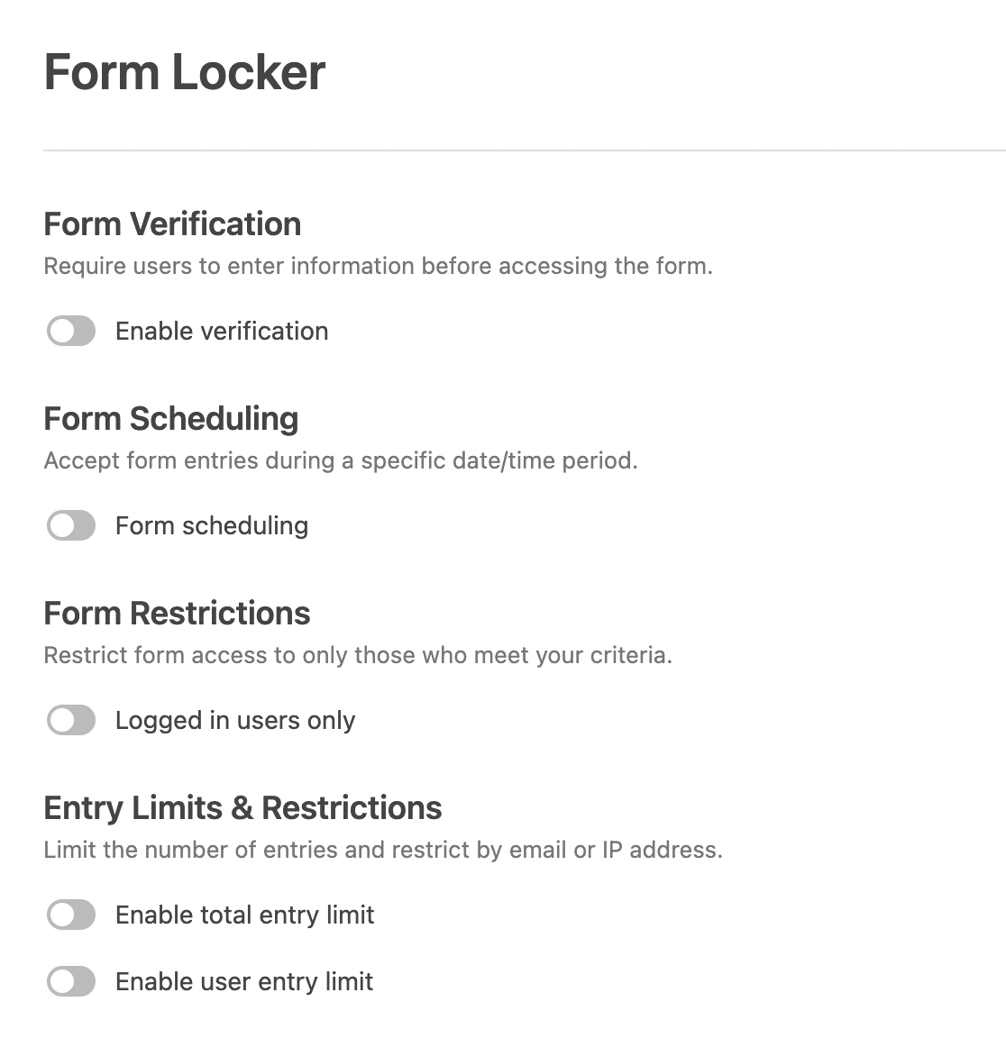 The Form Locker settings
