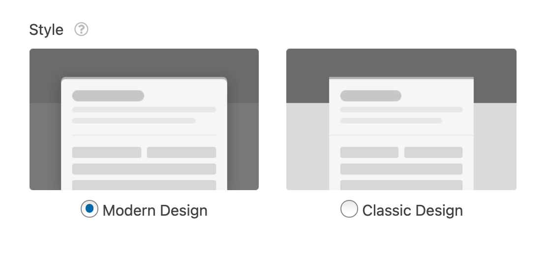 The form page style options (modern or classic)