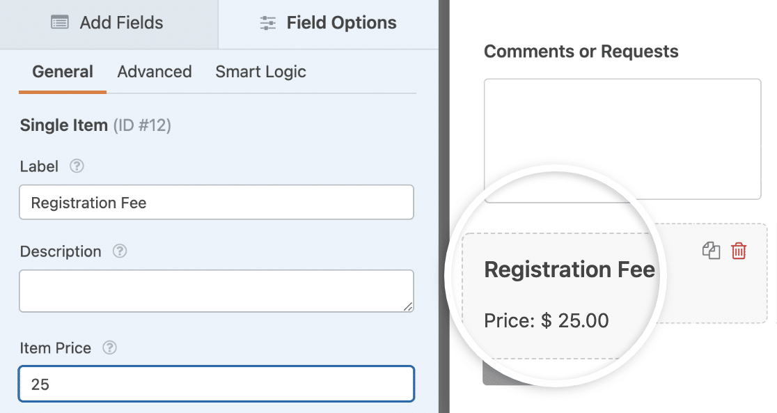 Adding a Single Item field to a race registration form
