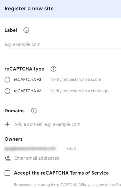 Register a new site with Google reCAPTCHA