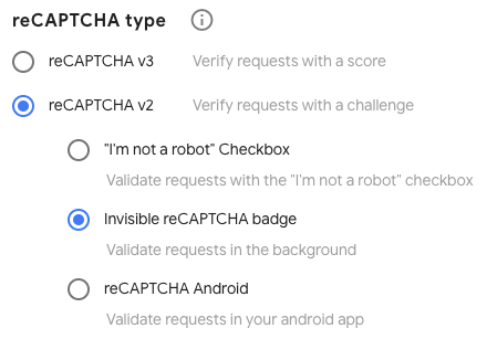 Select a reCAPTCHA type