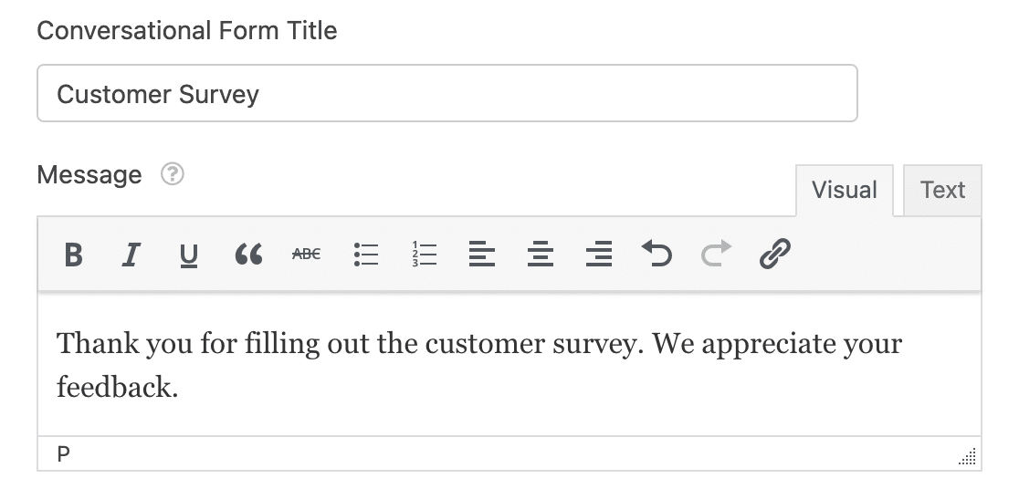 Setting the form title and message for a conversational form