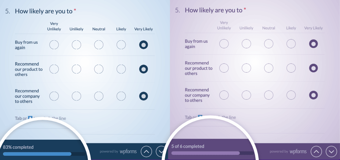 The progress bar styles for conversational forms in WPForms