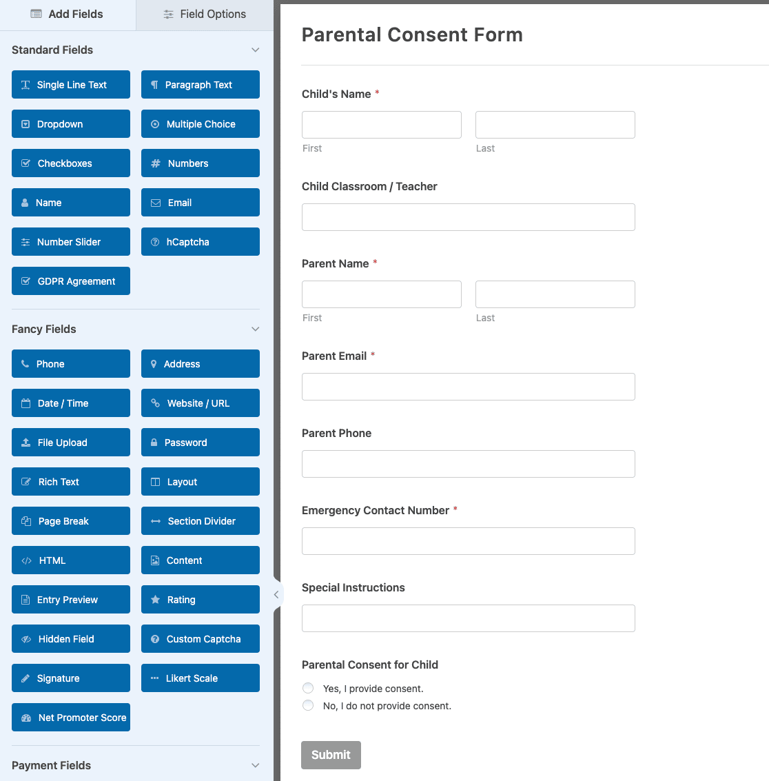 Customizing the Parental Consent Form template