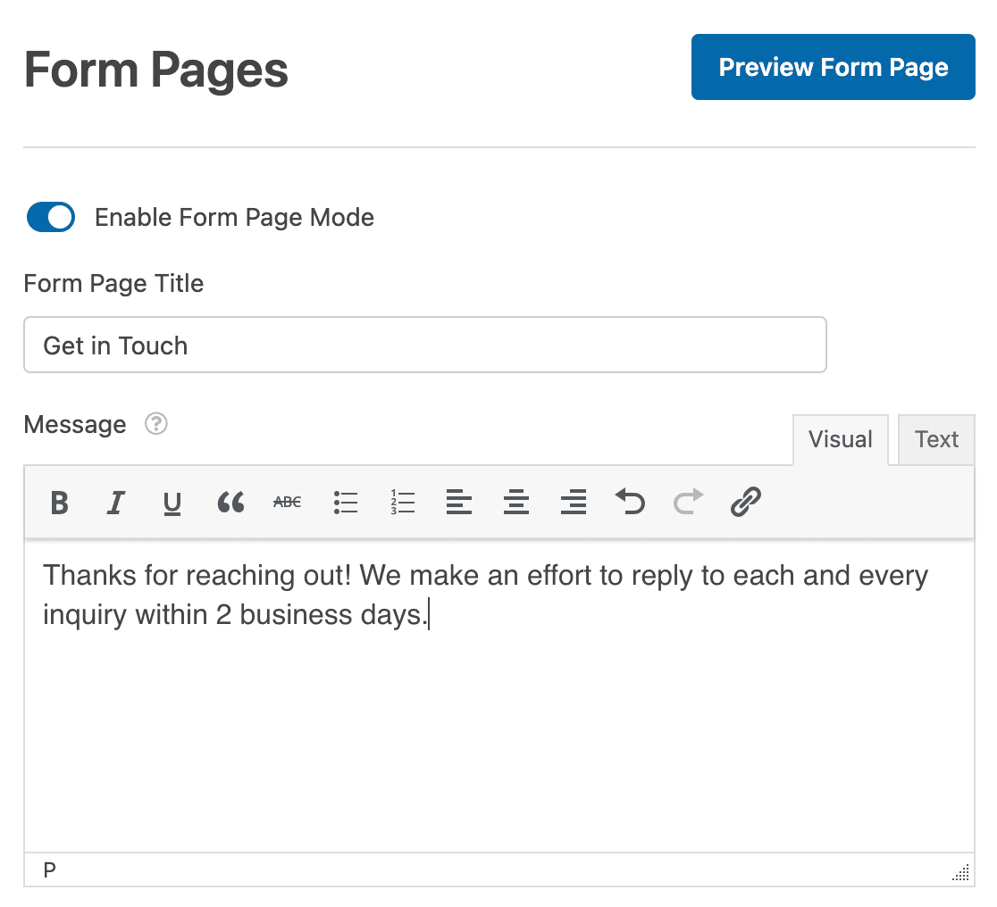 Customizing the form page title and message